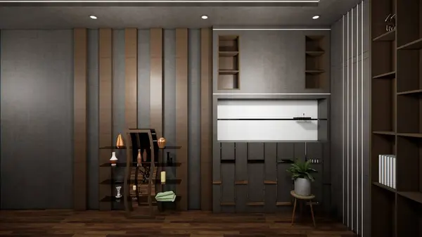 Geceleri oturma odasının 3 boyutlu yansıması.