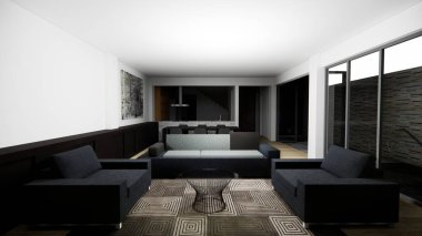 Modern iç tasarım. 3d illüstrasyon