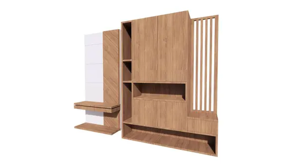 Beyaz arkaplanda 3 boyutlu boş raf oluşturma.