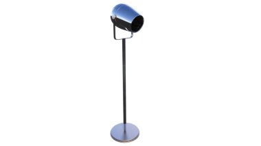 Beyaz arka planda mavi saplı bir golf topu..