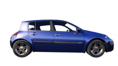 modern mavi araba beyaz arkaplanda izole edildi.