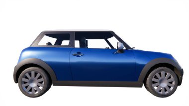 Beyaz çatılı mavi küçük araba.