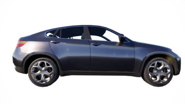 Beyaz arka planda siyah araba. 3d oluşturma