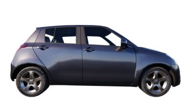 Aile hatchback 'i olan küçük siyah bir aile elektrikli arabası. 3d oluşturma.