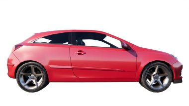 kırmızı modern araba - yan görünüm, yan görünüm, beyaz arkaplanda izole edilmiş