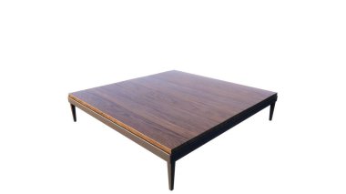 Tahta masa beyaz arka planda izole edilmiş. 3d oluşturma