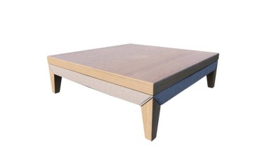 Tahta masa beyaz arka planda izole edilmiş. 3d illüstrasyon