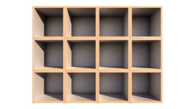 boş ahşap raflar. beyaz arkaplanda izole.