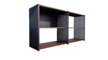 Modern ahşap gardırop beyaz arka planda izole edilmiş. 3d oluşturma.