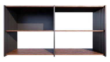 Beyaz zemin üzerinde ahşap raf, 3 boyutlu görüntüleme