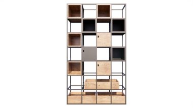 Boş ahşap raflar beyaz arkaplanda izole.