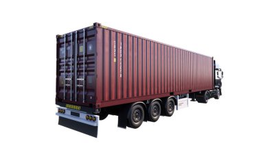 Beyaz arka planda büyük bir kargo kamyonunun 3 boyutlu resmi.