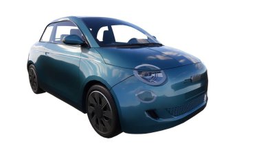modern küçük mavi şehir elektrikli arabası beyaz arka planda izole edilmiş 3 boyutlu
