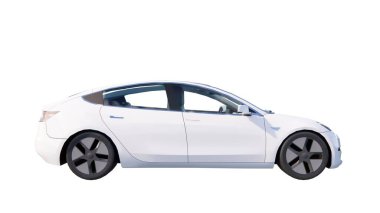 Beyaz arka planda beyaz elektrikli araba