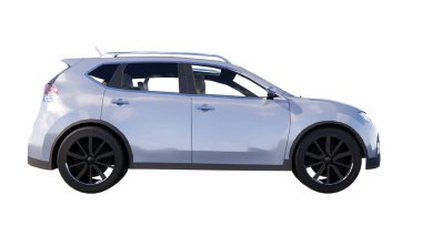 Arka planda bir araba. 3D görüntüleme - modern araba modeli, arka planda yüzey. Araba ve sedan araba.