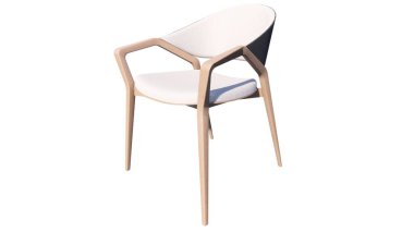 Beyaz arka planda beyaz ahşap sandalye