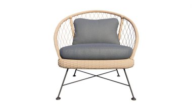 Beyaz izole edilmiş arkaplanda bir sandalyenin 3 boyutlu canlandırması