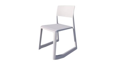 Beyaz arka planda izole edilmiş modern beyaz sandalye. 3 Boyutlu Hazırlama