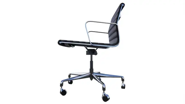 Beyaz arka planda siyah deri kaplı ofis koltuğu