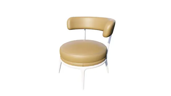 Beyaz arka planda izole edilmiş beyaz bir sandalyenin 3 boyutlu görüntüsü