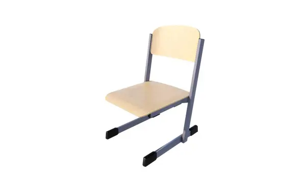 Beyaz arkaplanda izole edilmiş beyaz bir sandalyenin 3 boyutlu canlandırması