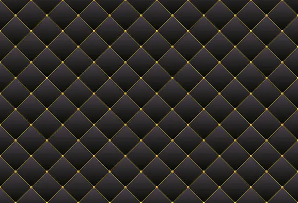 Siyah desenli, döşeli, altın dikişli deri kanepe. Koyu renkli örtülü arka plan vektörü.