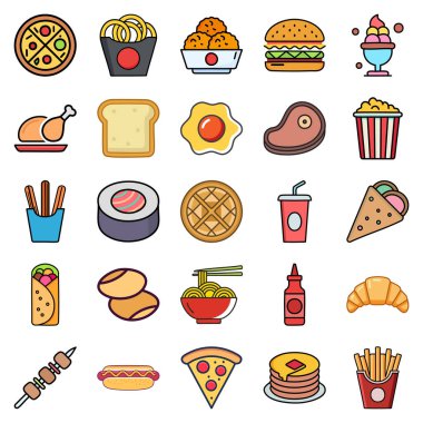 Fast food karalama simgeleri vektör resimlemesini ayarla