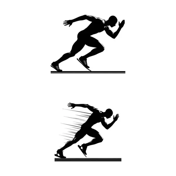 Koşan adamın silueti. Siyah ve beyaz atlet vektör sanatı.