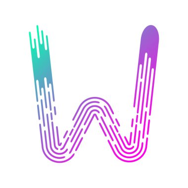 Hatalı W harfi. Başvurunuz veya kurumsal kimliğiniz için vektör şablonu ögeleri. Sanat fırçası alfabe gradyan logosu.