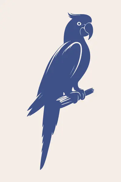 Dal siluetine tünemiş mavi papağan. Vektör illüstrasyonu.