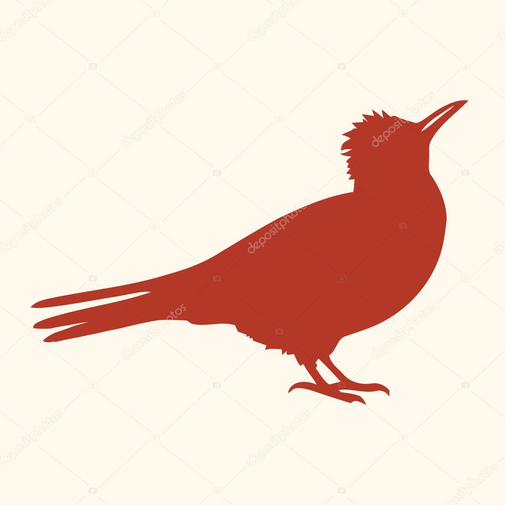 Red bird silhouette isolated on beige background. Vector Illustration.
