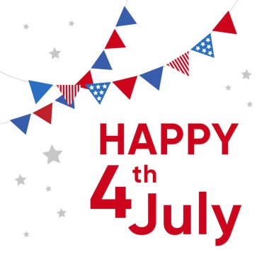 Beyaz arka planda 4 Temmuz tasarımın kutlu olsun. 4 Temmuz Amerikan Bağımsızlık Günü poster, bayrak, sosyal medya post tasarımı kutlaması.