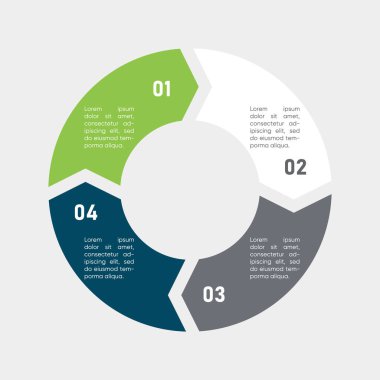 Dört parçalı daire diyagramı olan bilgi şablonu. Vektör illüstrasyonu