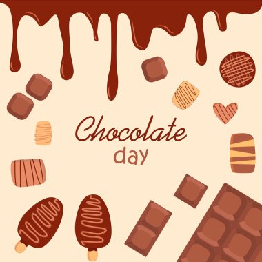 Şekerli çikolata seti çizimi. Çikolata günü.