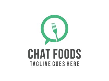 Creative chat Gıda logosu, çatal, pin tasarım vektörü, şeffaf arka planda izole