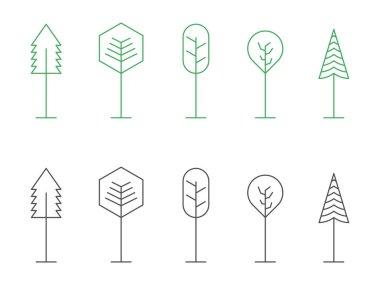 Yaratıcı asgari ağaçlar dizisi doğrusal, vektör illüstrasyonu, şeffaf arkaplanda izole