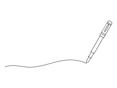 Şeffaf arkaplanda izole edilmiş tek satır çizimi, kalem vektör çizimi yazma