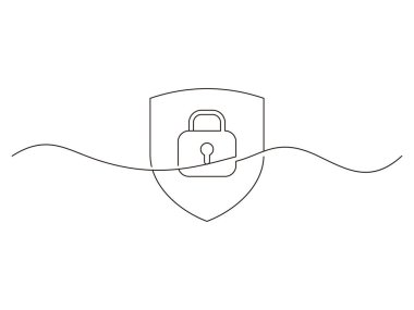 aralıksız çizgi çizim kalkanı ve asma kilit tasarımı, asma kilit vektör çizimi, şeffaf arkaplanda izole