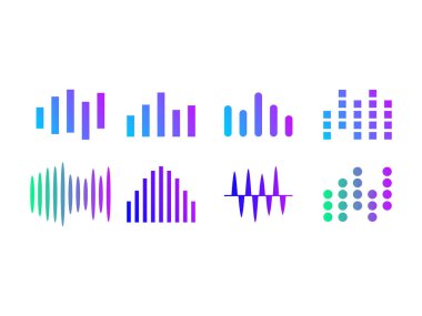 Şeffaf arkaplan üzerinde gradyan dijital dalga sembolü tasarım vektör çizimi seti