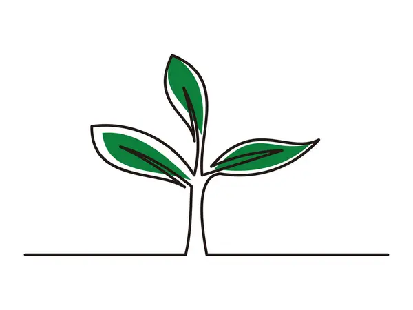 Saydam arkaplan üzerinde çizgi sanatı büyüyen filiz sembolü tasarım vektörü çizimi