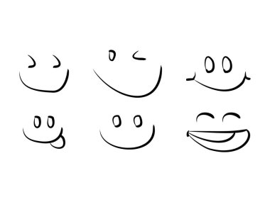 Şeffaf arkaplanda izole edilmiş düzenlenebilir vektör karalama gülen sembol tasarımı çizimi seti