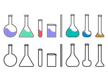 Şeffaf arkaplanda izole edilmiş düzenlenebilir vektör tüp ekipman sembolü tasarımı çizimi seti