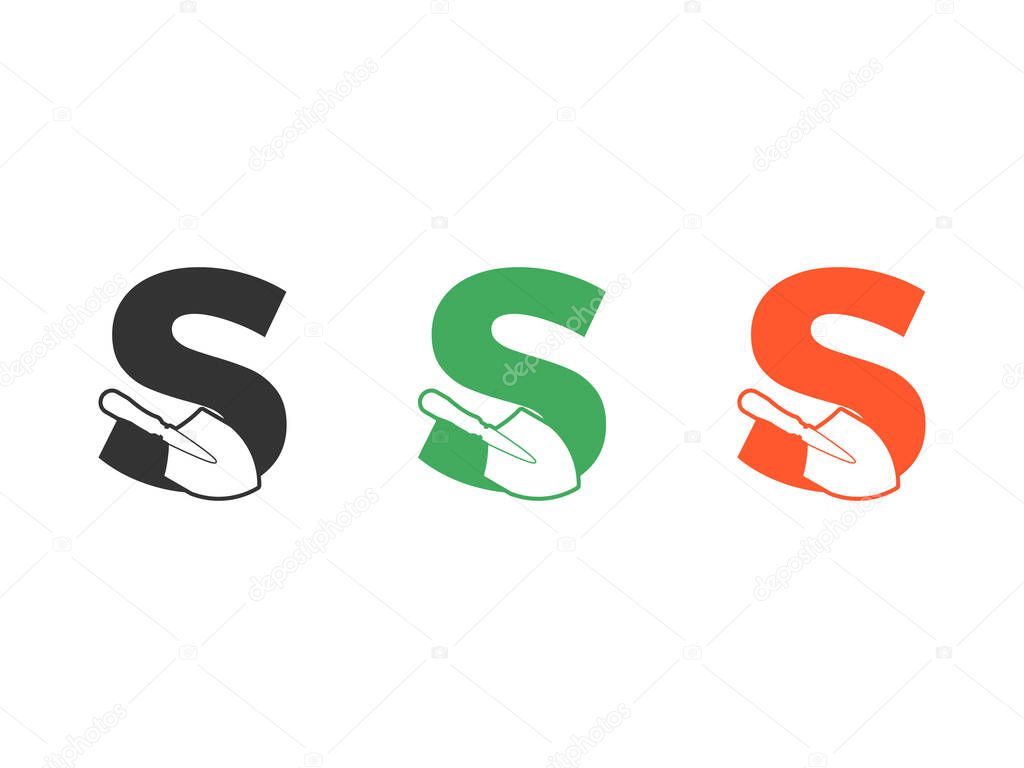 Initials letter S shovel tool symbol icon design vector isolated on transparent background
