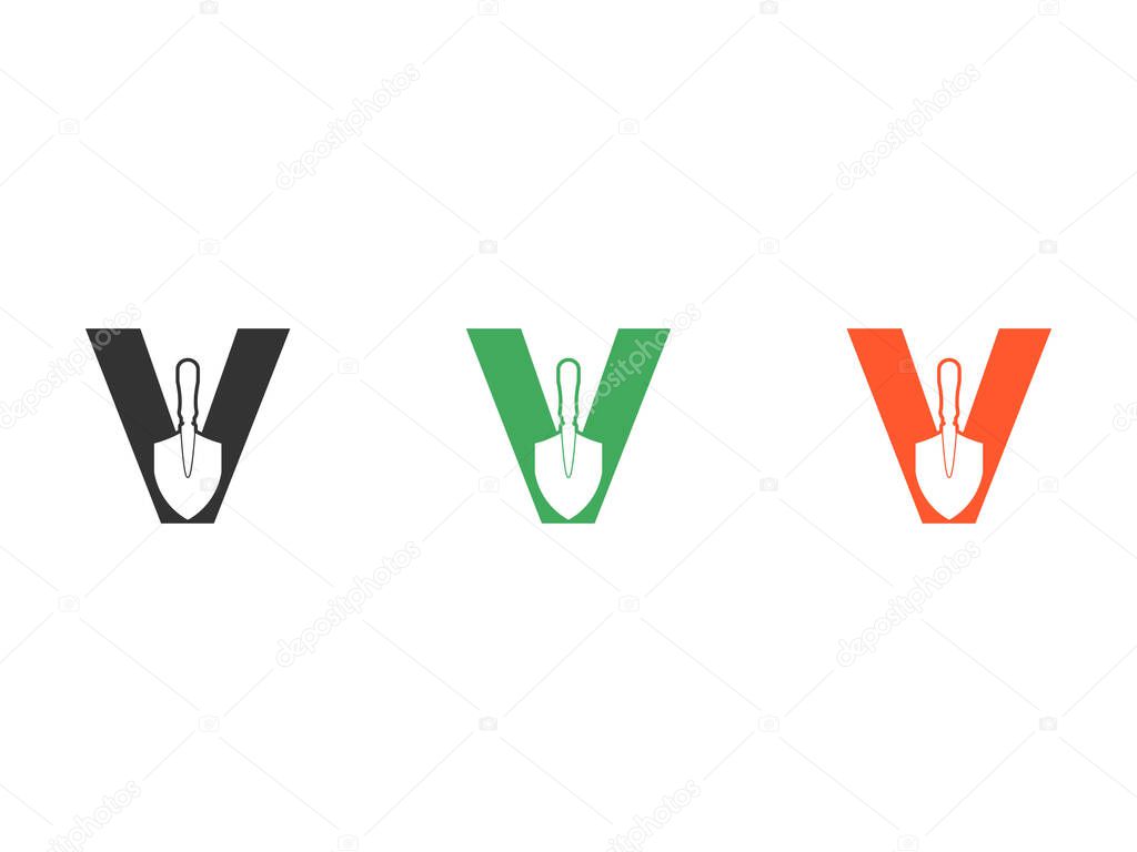 Initials letter V shovel tool symbol icon design vector isolated on transparent background
