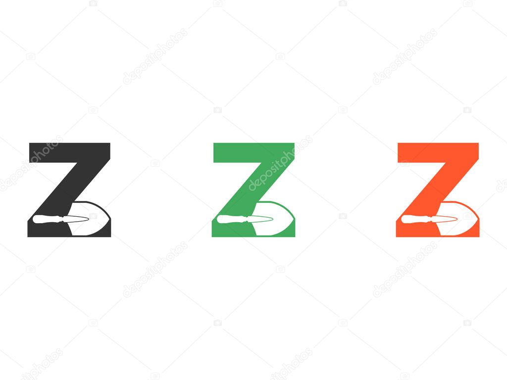 Initials letter Z shovel tool symbol icon design vector isolated on transparent background