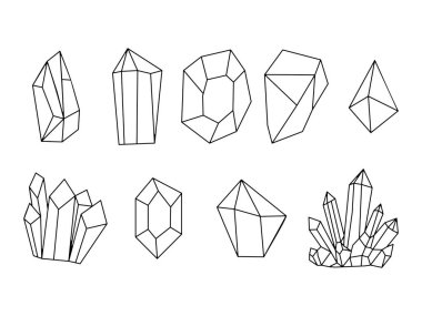 Geometrik taş kristalleri seti sembol tasarım vektörü izole edilmiş şeffaf arkaplan