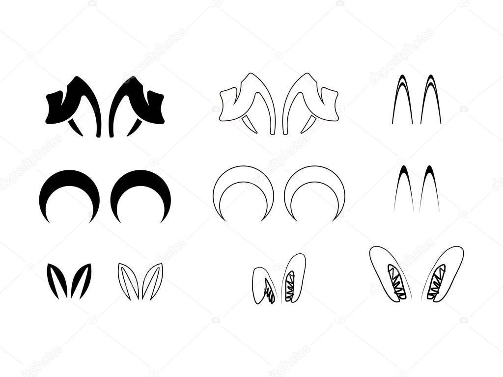 Set of hand drawn easter bunny ears symbol icon design vector isolated transparent background