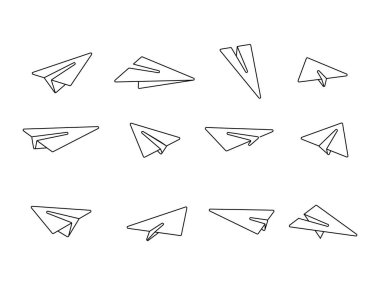 Kağıt uçak çizgi sembolü dizayn vektörü seti şeffaf arkaplan izole