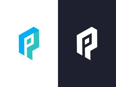 Soyut harf P piksel teknoloji logo şablonu