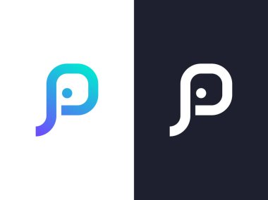 Modern harf P kavramı fil logosu, monogram simgesi şablonu